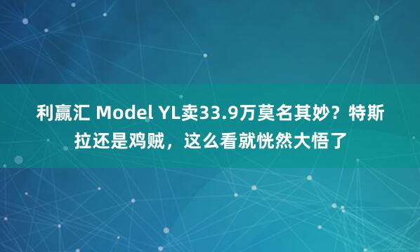 利赢汇 Model YL卖33.9万莫名其妙？特斯拉还是鸡贼，这么看就恍然大悟了
